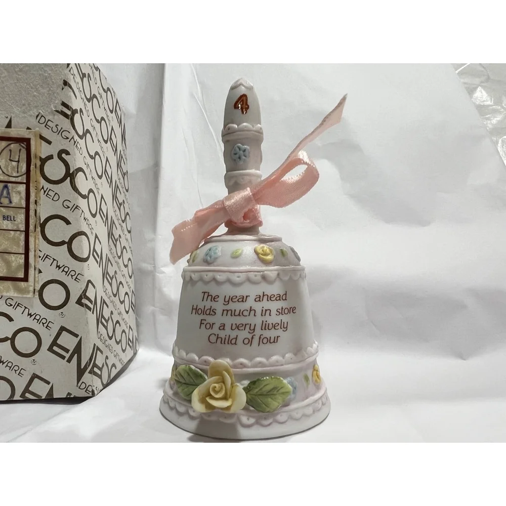 Vintage Enesco Birthday Collector Bell Age 4 1980’s Petite Fleur